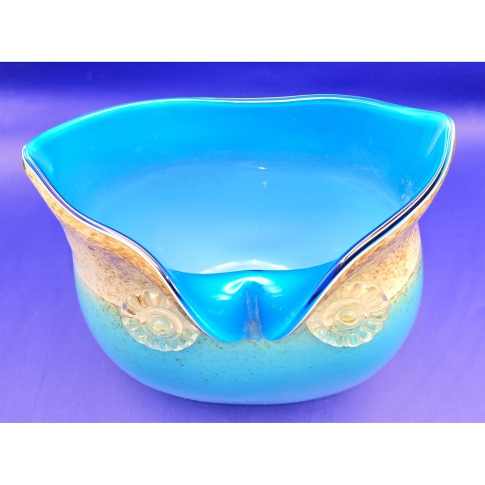 Blenko Style Vase Owl. Vintage Hand Blown. Aqua, Turquoise, and Tan.(#4) - Picture 4 of 12